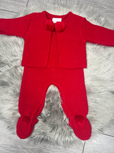 Baby Red Pom Pom knitted 2 piece set