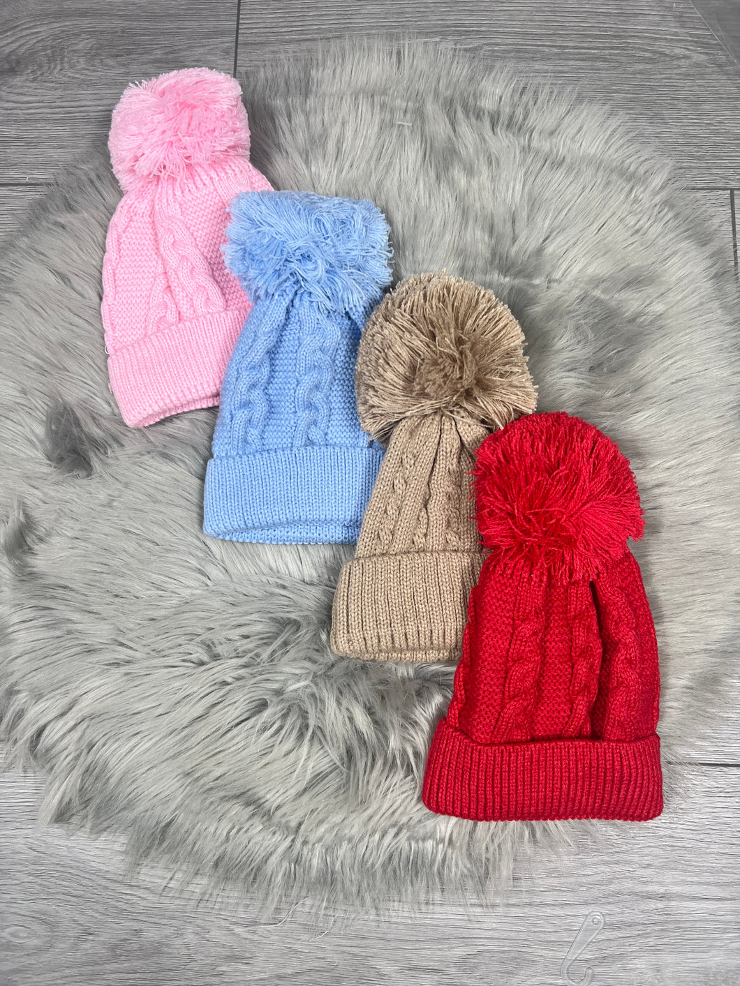Baby Pink Cable Knit Bobble Hat NB-12M