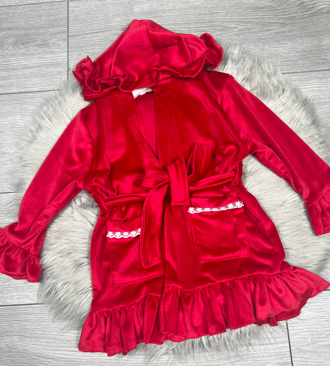 Red Velour Ruffle Xmas Night Robe 6-24M