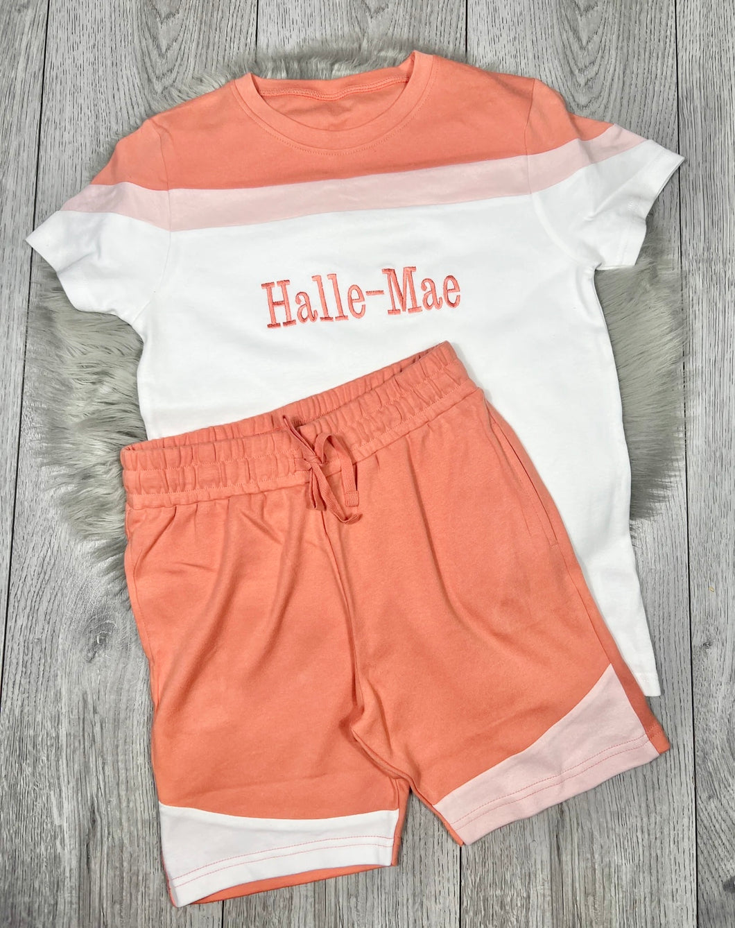 Personalised Children's Block Short Set In Pink/White