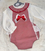 Load image into Gallery viewer, Red Bow Gingham Romper

