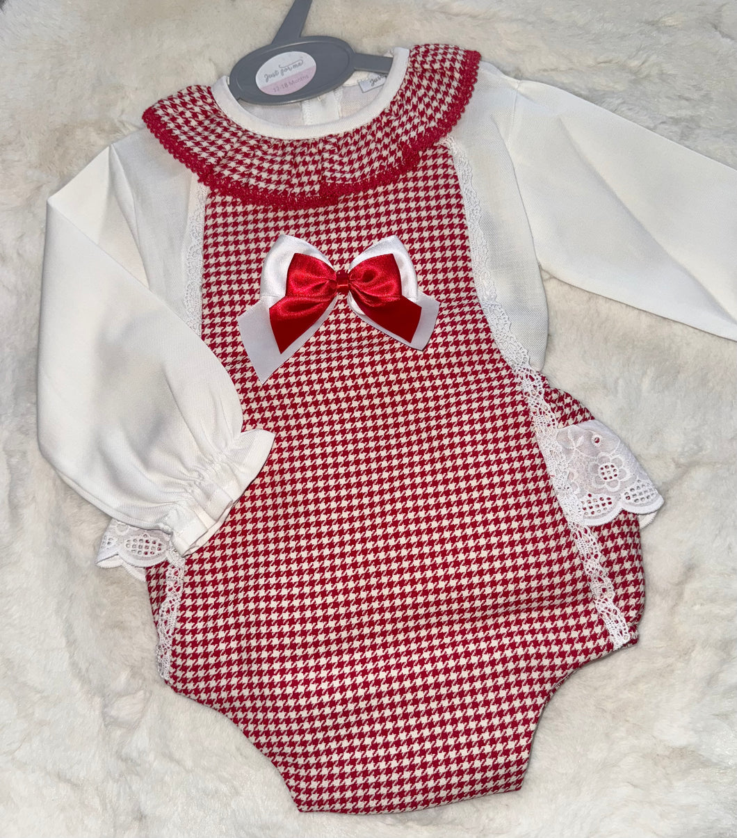 Red Bow Gingham Romper