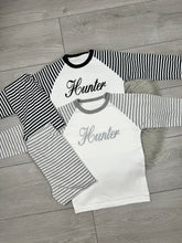 Load image into Gallery viewer, Personalised Children&#39;s Embroidered Stripe Pyjama&#39;s. (Discontinued)
