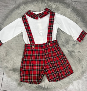 Red Tartan Dungaree Set