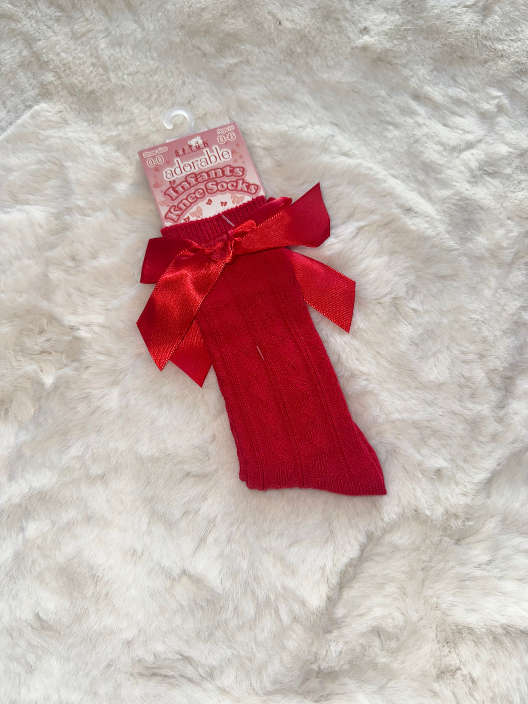 Red Knee High Bow Socks