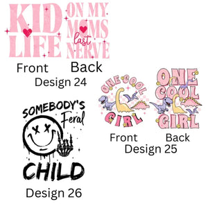 DTF TRANSFERS - PACK OF 10 VARIOUS DESIGNS