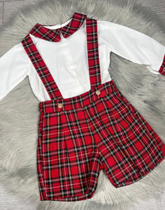 Red Tartan Dungaree Set