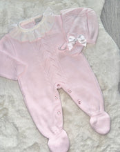 Load image into Gallery viewer, Pink Knitted Onesie and Bonnet
