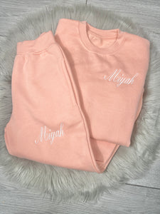 Personalised Children's Embroidered Dusty Pink Jogger Set