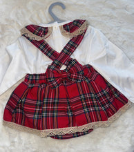 Load image into Gallery viewer, Red and gold tartan 2 piece romper

