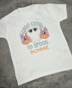 Personalised Children's Pastel Too Cute To Spook T-Shirt