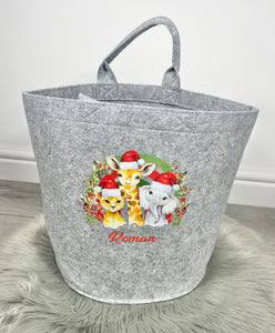 Personalised Children's Christmas Safari Animals Storage Basket