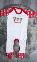 Load image into Gallery viewer, Perosnalised Children&#39;s Embroidered Reindeer Trio Christmas Babygrow.
