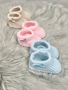 Baby Pink Cable Knit Bow Booties NB