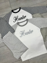 Load image into Gallery viewer, Personalised Children&#39;s Embroidered Stripe Pyjama&#39;s. (Discontinued)
