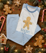 Load image into Gallery viewer, Personalised Embroidered Gingerbread Christmas Pyjamas - Blue
