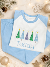 Load image into Gallery viewer, Personalised Embroidered Blue Tree Christmas Pyjamas
