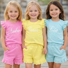 Load image into Gallery viewer, Personalised Children's Embroidered Frill Short Set.
