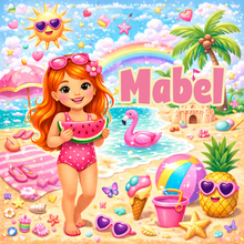 Load image into Gallery viewer, Personalised Childrens Girly Beach Tote Bag
