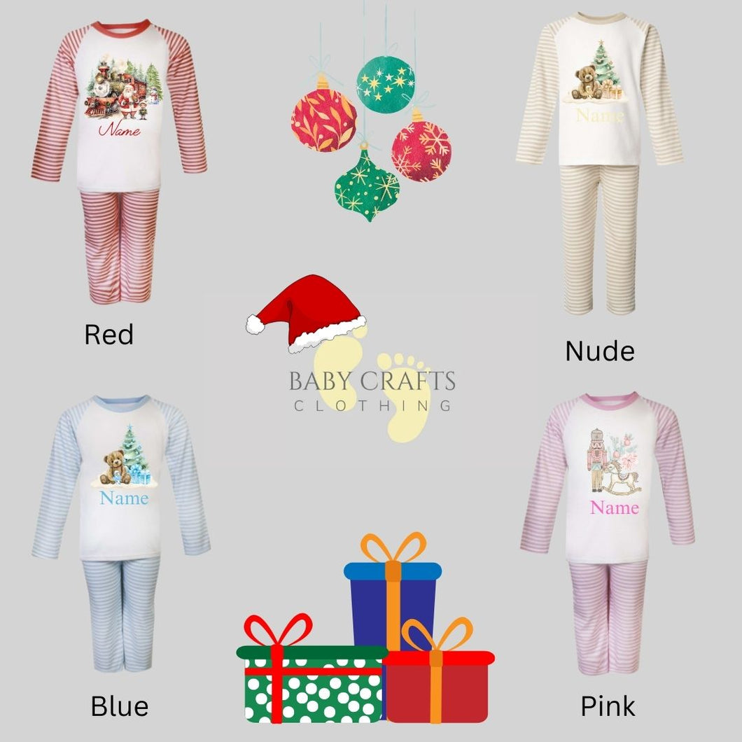 Personalised Children's Christmas Slogan Stripe Pyjamas.