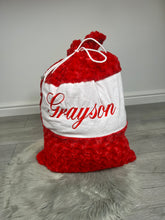 Load image into Gallery viewer, Personalised Embroidered Red Luxury Christmas Sack.
