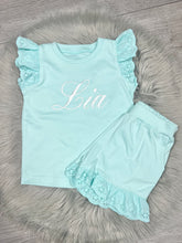 Load image into Gallery viewer, Personalised Children&#39;s Embroidered Frill Short Set.
