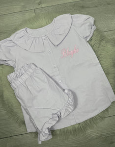 Personalised Children's Embroidered Frill Short Set.