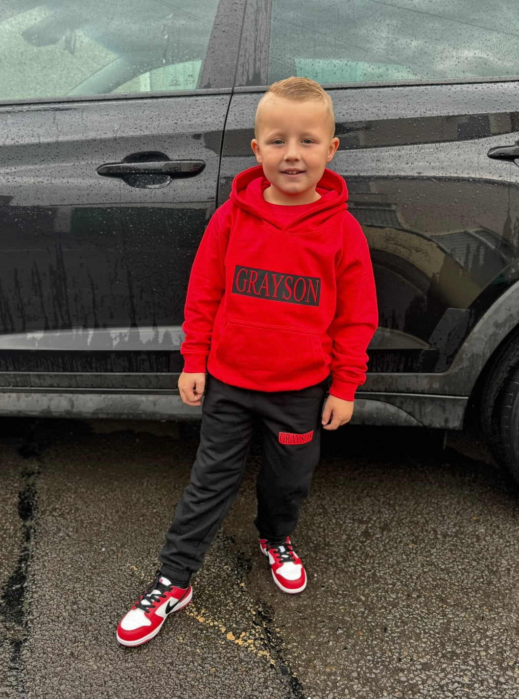 Personalised Children's Red & Black Hoody Tracksuit