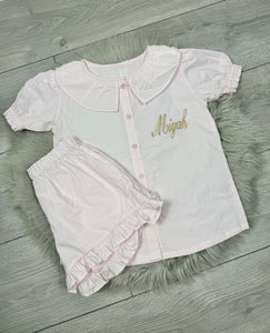 Personalised Children's Embroidered Frill Short Set.