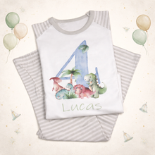 Load image into Gallery viewer, Personalised Children's Mint Dino Birthday Pyjamas
