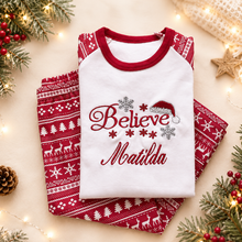 Load image into Gallery viewer, Personalised Children's Embroidered "Believe" Pyjamas
