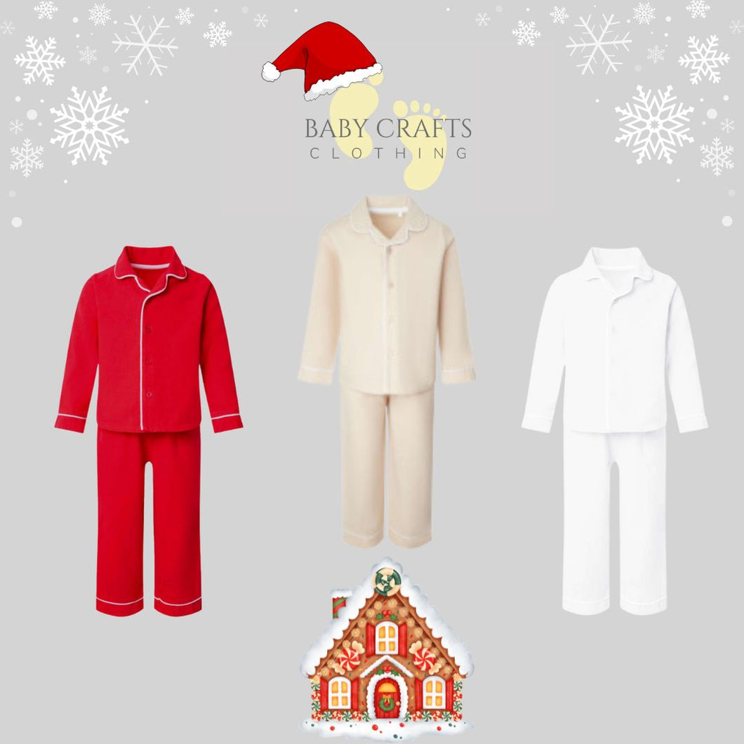 Personalised Children's Embroidered Collar Christmas Pyjama's