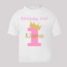 Load image into Gallery viewer, Personalised Children&#39;s Girl&#39;s Birthday T-Shirt. (Various Colours Available)
