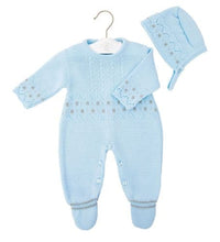 Load image into Gallery viewer, Boys Blue Zig Zag Onesie and Hat Set
