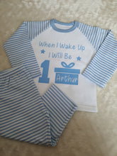 Load image into Gallery viewer, Personalised Children&#39;s Birthday Blue Stripe Pyjama&#39;s. ( Various Designs) - BabyCraftsUK
