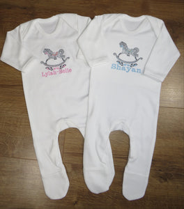 Personalised Embroidered Rocking Horse Babygrow