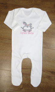 Personalised Embroidered Rocking Horse Babygrow