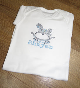 Personalised Embroidered Rocking Horse Babygrow