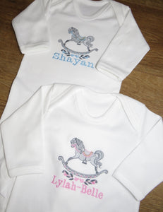 Personalised Embroidered Rocking Horse Babygrow