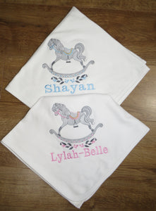 Personalised Embroidered Rocking Horse Baby Blanket
