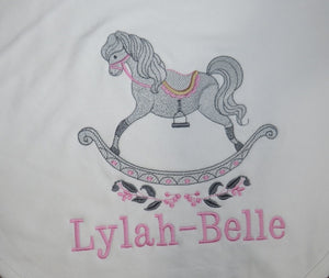 Personalised Embroidered Rocking Horse Baby Blanket