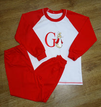 Load image into Gallery viewer, Personalised Embroidered Christmas Rabbit Raglan Pyjamas
