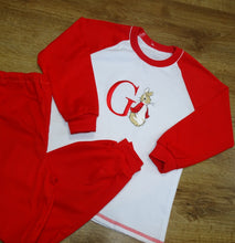 Load image into Gallery viewer, Personalised Embroidered Christmas Rabbit Raglan Pyjamas
