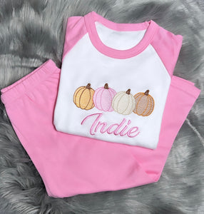 Personalised Embroidered Halloween Pumpkin Pyjamas - Pink