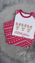 Load and play video in Gallery viewer, Personalised Embroidered Reindeer Trio Christmas Pyjamas
