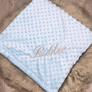Perosnalised Children's Embroidered Bubble Blanket. Blue.