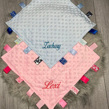 Load image into Gallery viewer, Personalised Baby Taggie Comforter. Pink/Blue
