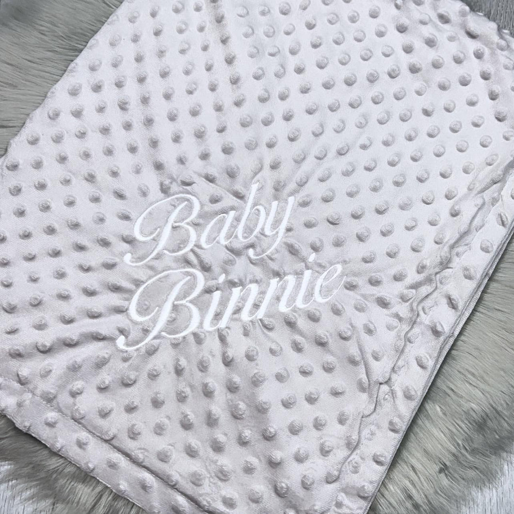 Perosnalised Children's Embroidered Bubble Blanket. Grey.