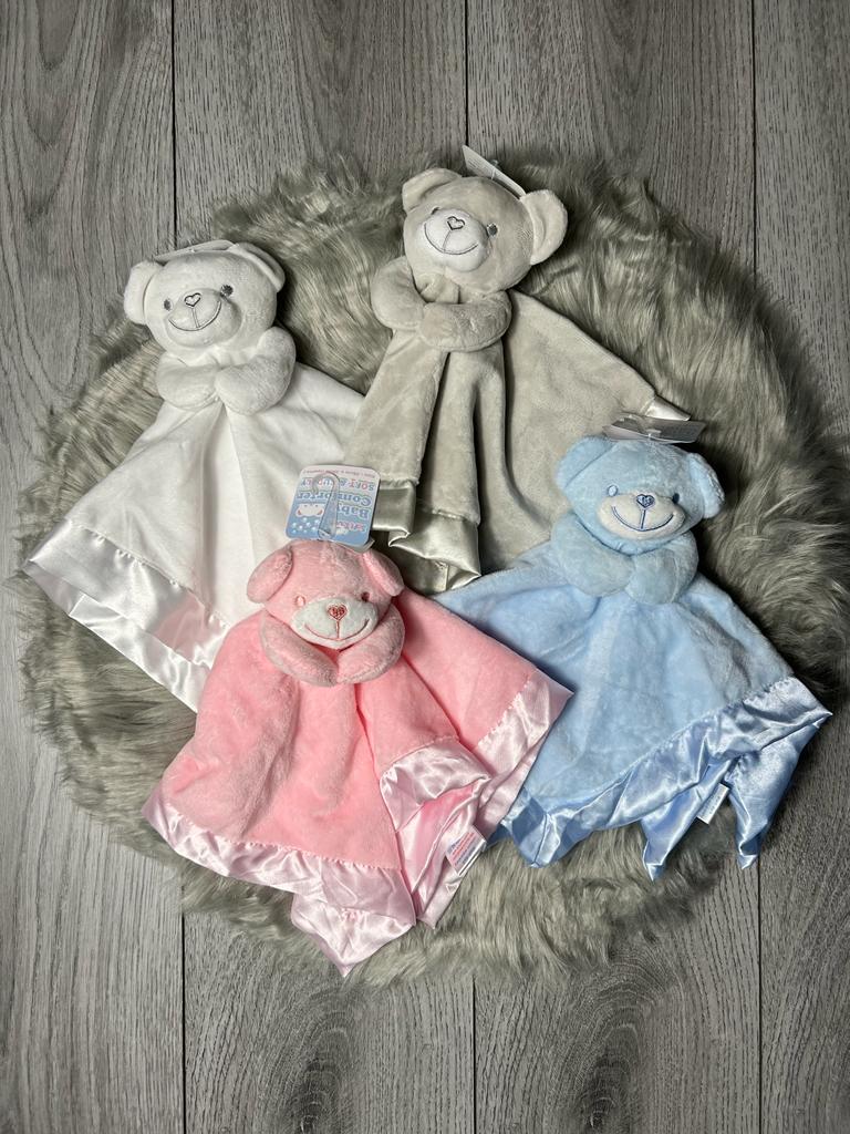 Personalised Baby Teddy Comforter. Available In Pink,Blue,Grey,White. - BabyCraftsUK