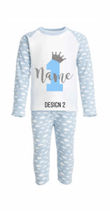 Personalised Children's Blue Cloud Birthday Pyjama's - BabyCraftsUK